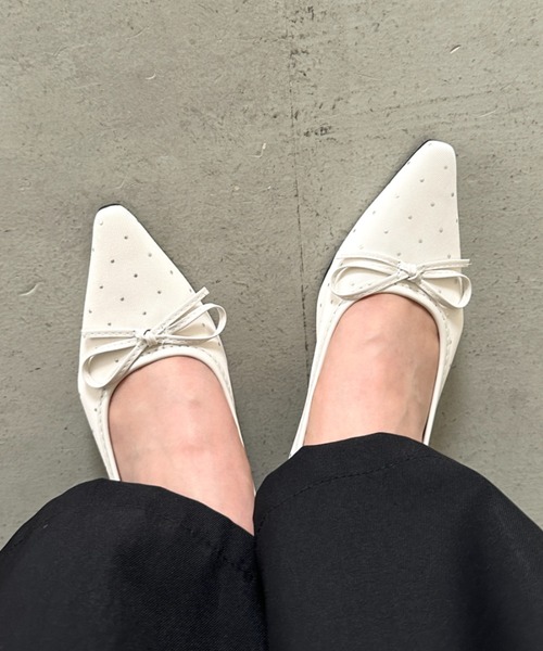 セール】ドットローヒールリボンパンプス（パンプス）｜MYMOOD