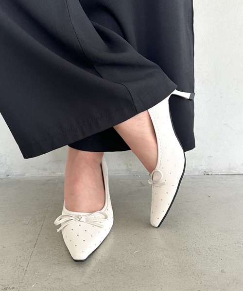 セール】ドットローヒールリボンパンプス（パンプス）｜MYMOOD