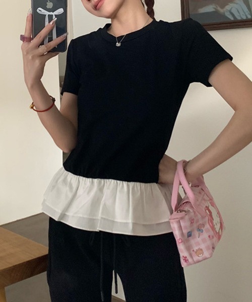 c.u.l(シーユーエル)の「ペプラム フリルレイヤードTシャツ culw823(Tシャツ/カットソー・レディース・ホワイト/ブラック・L/M)」の15枚目の写真