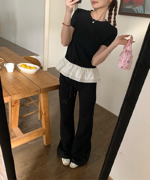 c.u.l(シーユーエル)の「ペプラム フリルレイヤードTシャツ culw823(Tシャツ/カットソー・レディース・ホワイト/ブラック・L/M)」の17枚目の写真