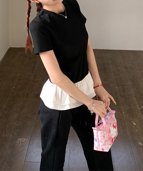 c.u.l(シーユーエル)の「ペプラム フリルレイヤードTシャツ culw823(Tシャツ/カットソー・レディース・ホワイト/ブラック・L/M)」の19枚目の写真
