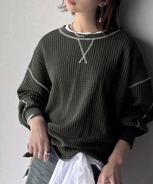 毎日着たい「ラクかわいい」トレンド素材で着映え確定♪ヘビーワッフル配色ステッチロンTEE(長袖)