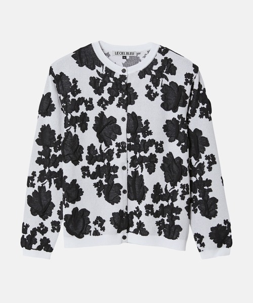 LE CIEL BLEU(ルシェルブルー)の「フラワージャカードカーディガン / Flower Jacquard Cardigan(カーディガン/ボレロ・レディース・チャコールグレー/ライトグリーン/オフホワイト・36)」の2枚目の写真