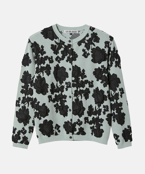 LE CIEL BLEU(ルシェルブルー)の「フラワージャカードカーディガン / Flower Jacquard Cardigan(カーディガン/ボレロ・レディース・チャコールグレー/ライトグリーン/オフホワイト・36)」の9枚目の写真