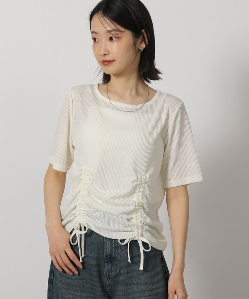 LAKOLE(ラコレ)の「ドロストシアーテレコ半袖T / 291827(Tシャツ/カットソー・レディース・グレー/オフホワイト/ブラック/イエロー・FREE)」の2枚目の写真