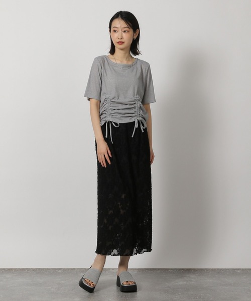 LAKOLE(ラコレ)の「ドロストシアーテレコ半袖T / 291827(Tシャツ/カットソー・レディース・グレー/オフホワイト/ブラック/イエロー・FREE)」の5枚目の写真