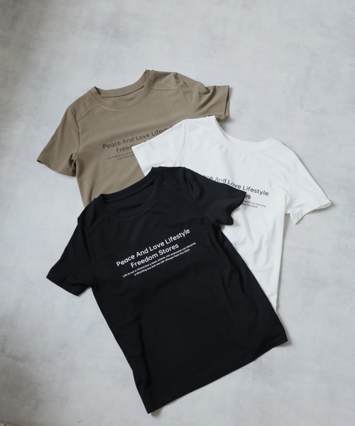 Girly Doll(ガーリードール)の「フロントロゴプリントクルーネックTシャツ(Tシャツ/カットソー・レディース・カーキ/ブラック/ホワイト・F)」の7枚目の写真