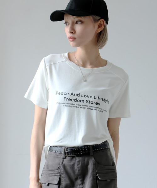 Girly Doll(ガーリードール)の「フロントロゴプリントクルーネックTシャツ(Tシャツ/カットソー・レディース・カーキ/ブラック/ホワイト・F)」の9枚目の写真