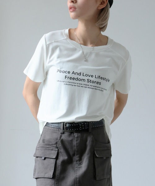Girly Doll(ガーリードール)の「フロントロゴプリントクルーネックTシャツ(Tシャツ/カットソー・レディース・カーキ/ブラック/ホワイト・F)」の10枚目の写真