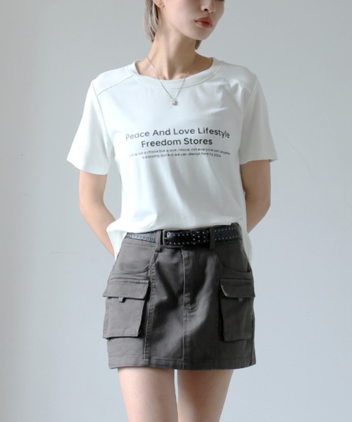 Girly Doll(ガーリードール)の「フロントロゴプリントクルーネックTシャツ(Tシャツ/カットソー・レディース・カーキ/ブラック/ホワイト・F)」の12枚目の写真