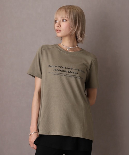 Girly Doll(ガーリードール)の「フロントロゴプリントクルーネックTシャツ(Tシャツ/カットソー・レディース・カーキ/ブラック/ホワイト・F)」の18枚目の写真