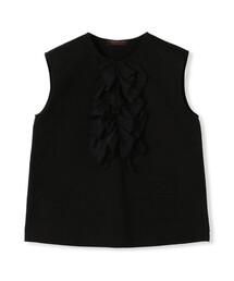 トゥモローランドBallsey 新品フリル付きブラックTシャツ M　ブラック セール】 プロセスドコットン ネックフリルブラウス （シャツ