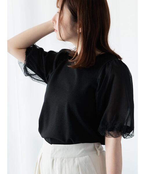 黒ニットです♡ セール】袖ドットチュール切替ニット（ニット/セーター）｜Te
