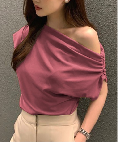 Evo+Revo(エボレボ)の「”美シルエットを叶える” ワンショルダードレープTee(Tシャツ/カットソー・レディース・ホワイト/Mustard/ブラック/ローズ・FREE)」の4枚目の写真