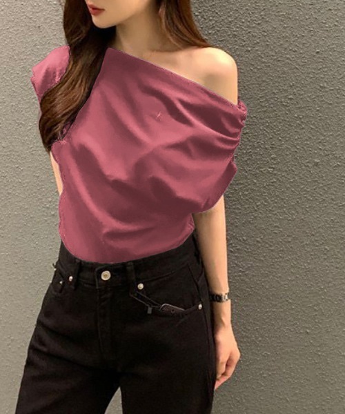 Evo+Revo(エボレボ)の「”美シルエットを叶える” ワンショルダードレープTee(Tシャツ/カットソー・レディース・ホワイト/Mustard/ブラック/ローズ・FREE)」の12枚目の写真