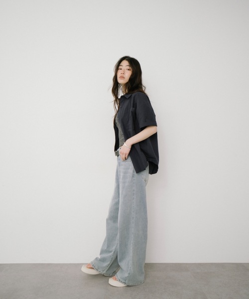 GRANCY ブラック ワイドレッグ デニムパンツS GRANCY 「GRANCY」 ダメージ加工デニムパンツ L ブラック メンズ