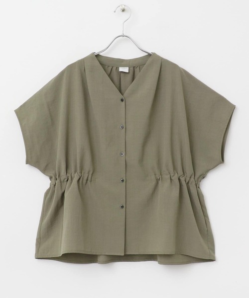 セール】『再入荷』Vネックウエストギャザーブラウス（シャツ