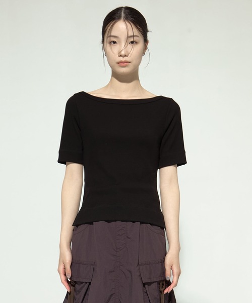 tシャツ 「STUDIOUS/ステュディオス」Luxury Smooth Boat Neck Tee/ラグジュアリースムースボートネックTシャツ レデ STUDIOUS/ステュディオス】Luxury Smooth Boat Neck Tee