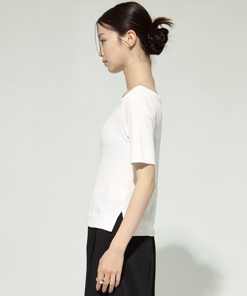 STUDIOUS/ステュディオス】Luxury Smooth Boat Neck Tee