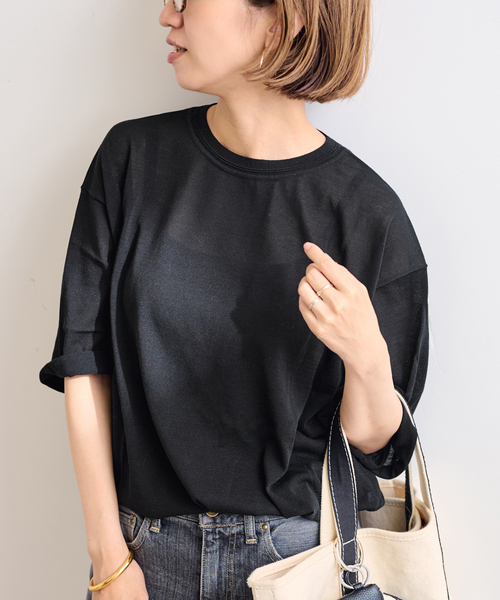 【今期・完売・未使用・紙タグ付】FRAMeWORKのシアーニットTシャツ セール】シアーニットTシャツ（ニット/セーター）｜FRAMeWORK