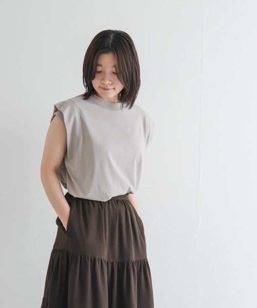 EKAL（エカル）の「T/Cプレーティング天竺フリルTシャツ（Tシャツ/カットソー・レディース・ブラウン系その他/ブラウン/ベージュ系その他・ONE）」の13枚目の写真