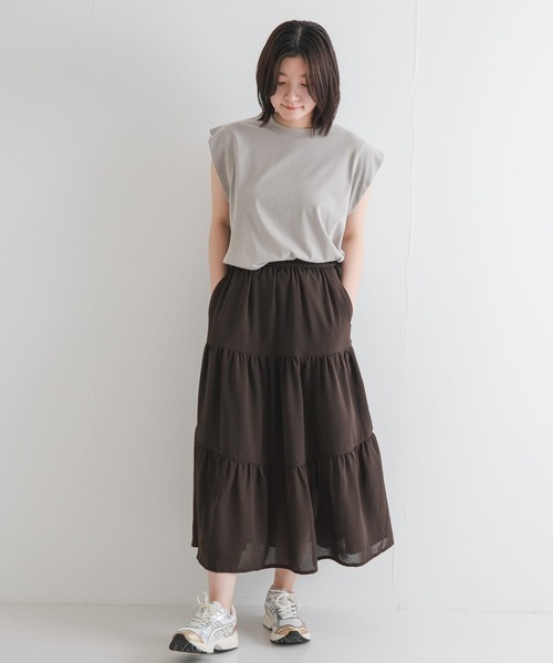 EKAL（エカル）の「T/Cプレーティング天竺フリルTシャツ（Tシャツ/カットソー・レディース・ブラウン系その他/ブラウン/ベージュ系その他・ONE）」の16枚目の写真