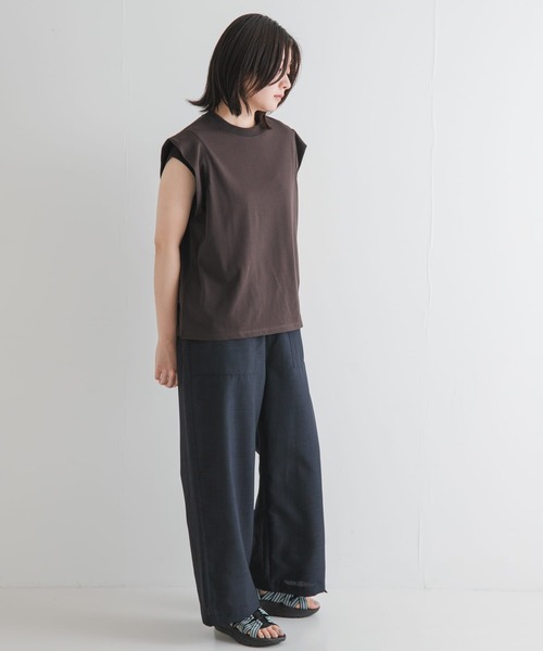 EKAL（エカル）の「T/Cプレーティング天竺フリルTシャツ（Tシャツ/カットソー・レディース・ブラウン系その他/ブラウン/ベージュ系その他・ONE）」の21枚目の写真