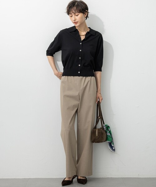 洗える/吊り干しOK】ヴィスコースストレッチ ポロニット カーディガン