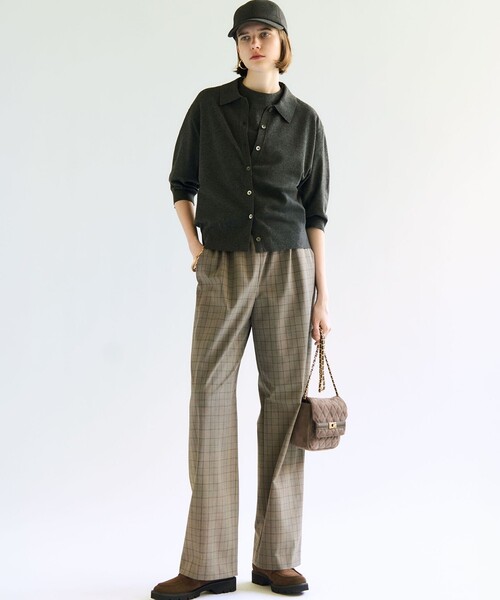 洗える/吊り干しOK】ヴィスコースストレッチ ポロニット カーディガン