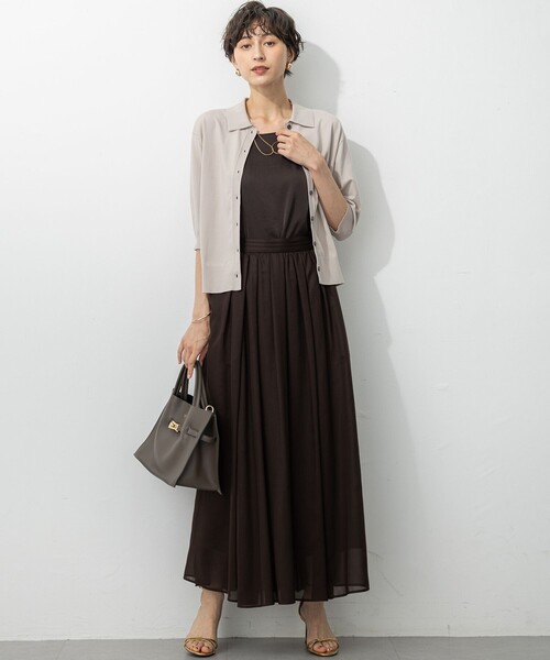 洗える/吊り干しOK】ヴィスコースストレッチ ポロニット カーディガン