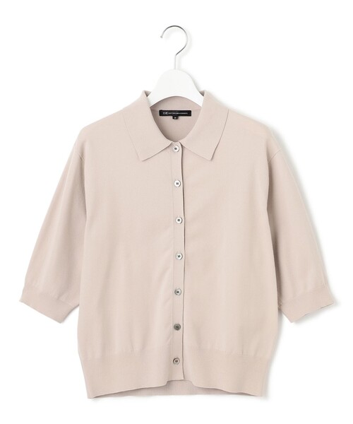 洗える/吊り干しOK】ヴィスコースストレッチ ポロニット カーディガン