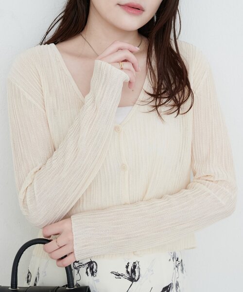 stunninglure ｒシアーリブVネックカーディガン スタニングルアー/STUNNING LURE】のrシアーリブVネックカーディガン