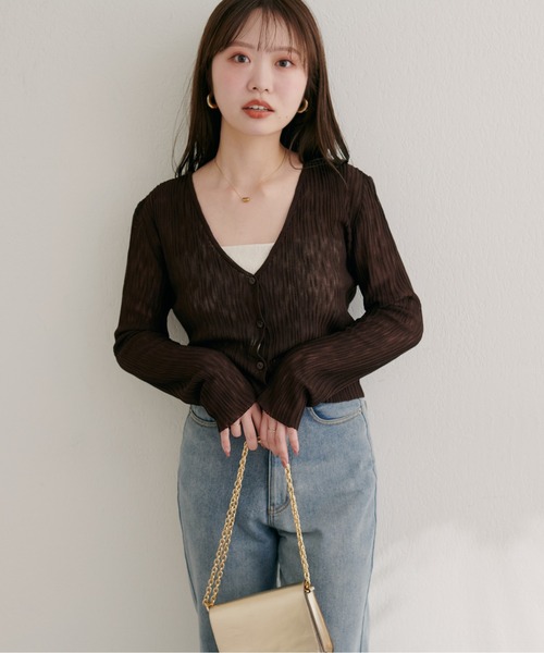 natural couture（ナチュラルクチュール）の「針抜きリブVネックシアーカーディガン（カーディガン/ボレロ・レディース・オフホワイト/ピンク/ブラウン/グレー/ボルドー/ブラック・FREE）」の21枚目の写真