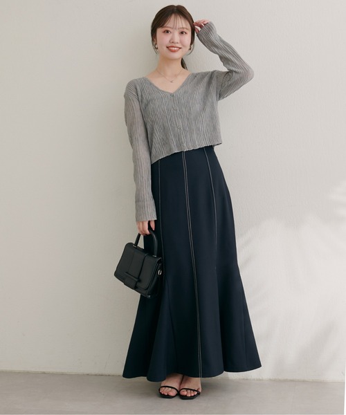 natural couture（ナチュラルクチュール）の「針抜きリブVネックシアーカーディガン（カーディガン/ボレロ・レディース・オフホワイト/ピンク/ブラウン/グレー/ボルドー/ブラック・FREE）」の11枚目の写真