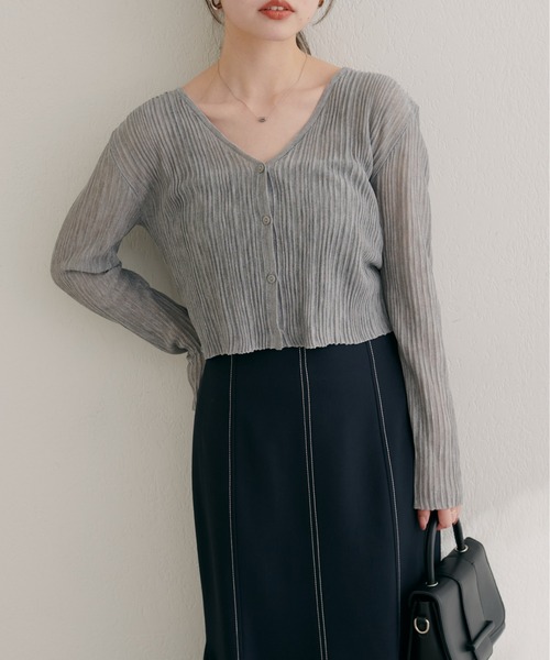 natural couture（ナチュラルクチュール）の「針抜きリブVネックシアーカーディガン（カーディガン/ボレロ・レディース・オフホワイト/ピンク/ブラウン/グレー/ボルドー/ブラック・FREE）」の10枚目の写真