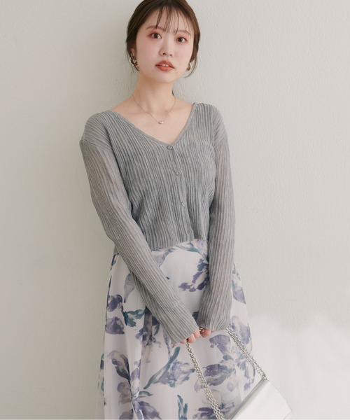 natural couture（ナチュラルクチュール）の「針抜きリブVネックシアーカーディガン（カーディガン/ボレロ・レディース・オフホワイト/ピンク/ブラウン/グレー/ボルドー/ブラック・FREE）」の13枚目の写真