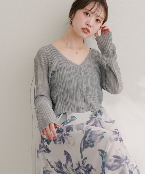 natural couture（ナチュラルクチュール）の「針抜きリブVネックシアーカーディガン（カーディガン/ボレロ・レディース・オフホワイト/ピンク/ブラウン/グレー/ボルドー/ブラック・FREE）」の14枚目の写真