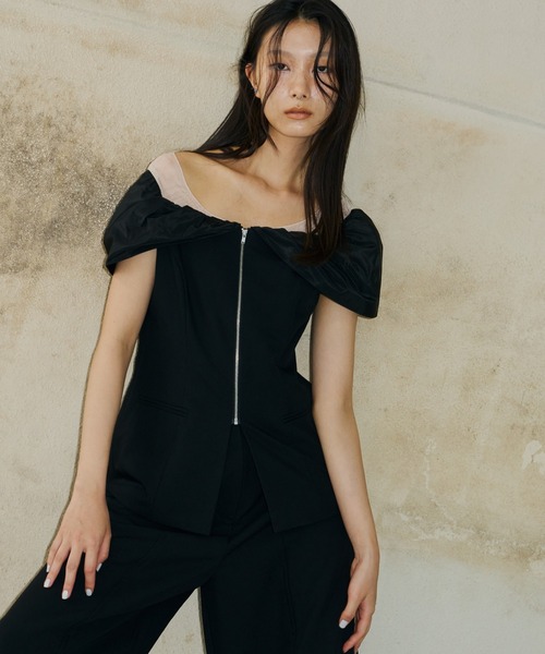 ANDRESD(アンドレスド)の「ノットシャツドッキングセットアップドレス / knot shirt docking setup dress(パンツドレス・レディース・チャコール/ベージュ/ブラック・S/L/M)」の17枚目の写真
