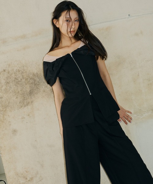 ANDRESD(アンドレスド)の「ノットシャツドッキングセットアップドレス / knot shirt docking setup dress(パンツドレス・レディース・チャコール/ベージュ/ブラック・S/L/M)」の18枚目の写真