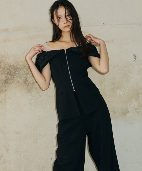 ANDRESD(アンドレスド)の「ノットシャツドッキングセットアップドレス / knot shirt docking setup dress(パンツドレス・レディース・チャコール/ベージュ/ブラック・S/L/M)」の19枚目の写真