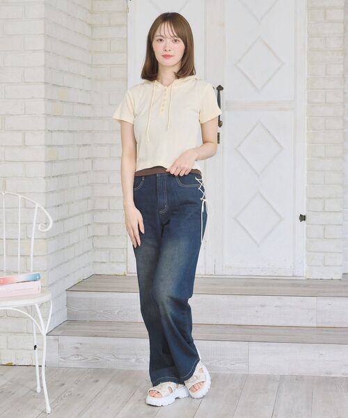 新品・タグ付き【THINGS THAT MATTER】レイヤードカットソー 付け裾 カットソー Tシャツ レディース スリット レイヤード風