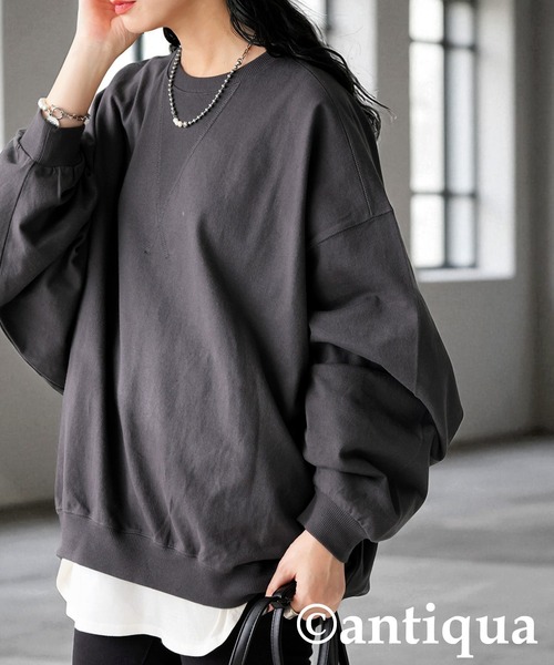 antiqua（アンティカ）の「バスクドルマン トップス（Tシャツ/カットソー・レディース・ホワイト/グレー/アッシュグレー/ブラック/グレイッシュベージュ・ONESIZE）」の3枚目の写真