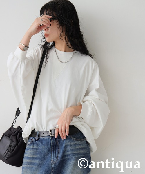 antiqua（アンティカ）の「バスクドルマン トップス（Tシャツ/カットソー・レディース・ホワイト/グレー/アッシュグレー/ブラック/グレイッシュベージュ・ONESIZE）」の18枚目の写真