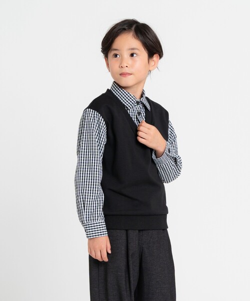 COMME CA ISM(コムサイズム)の「フェイクレイヤードシャツ (100-130cm)(シャツ/ブラウス・キッズ・ネイビー系/ブラック系・100cm/110cm/120cm/130cm)」の1枚目の写真