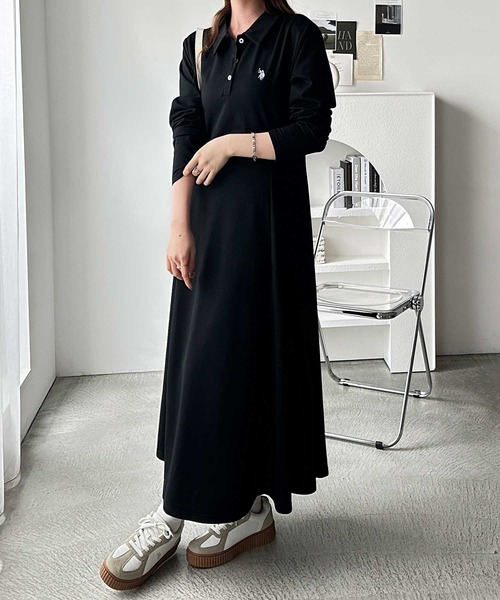 セール】GeeRA別注【U.S. POLO ASSN.】細見え♪ポロ衿ロングワンピース