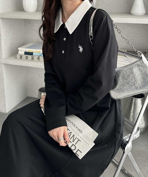 U.S. POLO ASSN.(ユーエスポロアッスン)の「GeeRA別注【U.S. POLO ASSN.】細見え♪ポロ衿ロングワンピース(長袖)(ワンピース・レディース・ネイビー/グレー/ブラック/ブラック×ホワイト・MEDIUM/LARGE/X-LARGE)」の17枚目の写真