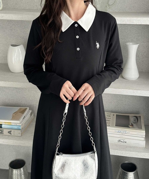 U.S. POLO ASSN.(ユーエスポロアッスン)の「GeeRA別注【U.S. POLO ASSN.】細見え♪ポロ衿ロングワンピース(長袖)(ワンピース・レディース・ネイビー/グレー/ブラック/ブラック×ホワイト・MEDIUM/LARGE/X-LARGE)」の22枚目の写真