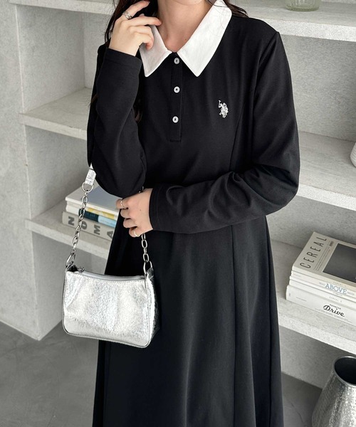 U.S. POLO ASSN.(ユーエスポロアッスン)の「GeeRA別注【U.S. POLO ASSN.】細見え♪ポロ衿ロングワンピース(長袖)(ワンピース・レディース・ネイビー/グレー/ブラック/ブラック×ホワイト・MEDIUM/LARGE/X-LARGE)」の22枚目の写真