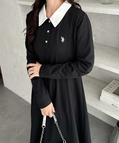 U.S. POLO ASSN.(ユーエスポロアッスン)の「GeeRA別注【U.S. POLO ASSN.】細見え♪ポロ衿ロングワンピース(長袖)(ワンピース・レディース・ネイビー/グレー/ブラック/ブラック×ホワイト・MEDIUM/LARGE/X-LARGE)」の21枚目の写真