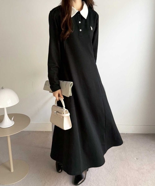 U.S. POLO ASSN.(ユーエスポロアッスン)の「GeeRA別注【U.S. POLO ASSN.】細見え♪ポロ衿ロングワンピース(長袖)(ワンピース・レディース・ネイビー/グレー/ブラック/ブラック×ホワイト・MEDIUM/LARGE/X-LARGE)」の18枚目の写真